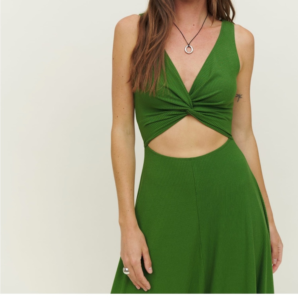 Reformation Green Cutout Midi Dress